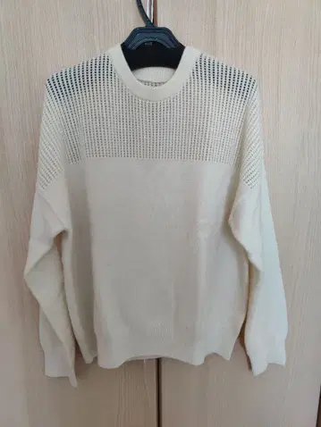 캐시미어 100% 아이보리 메쉬 편직 니트 스웨터 긴팔