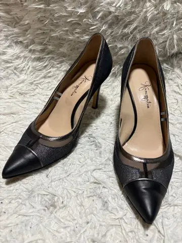 긴자 카네마츠 라메 가죽 x 메쉬 펌프스 25.5cm