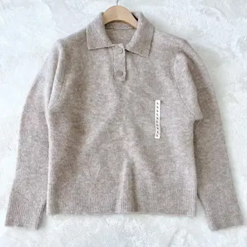 [미사용 새상품] 무인양품 울 혼방 부클레 폴로 스웨터 니트 베이지 L