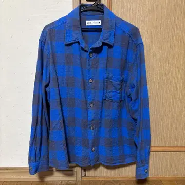 ZARA 긴팔 셔츠 XL 파랑 그레이 체크