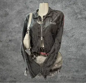 y2k 그런지 시크 스타일 KsG 스타일 데미지 더블 지퍼 폴로 상의