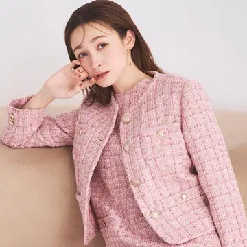 미사용 새상품 셀포드 파이핑 디자인 트위드 자켓 PNK 36