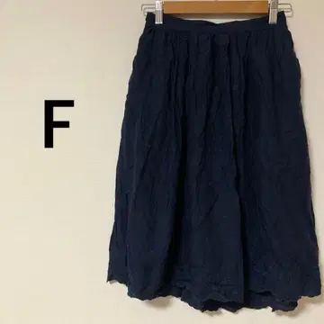 플레어 스커트 [F] 무릎 기장 자수 레이스 안감 뒷면 밴딩 네이비