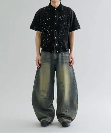 [ L 사이즈 ] 패치워크 커브 데님 팬츠 [ 현재 완판템 ]