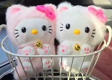 헬로키티 마네키네코 마스코트 키링 화이트 핑크 키티