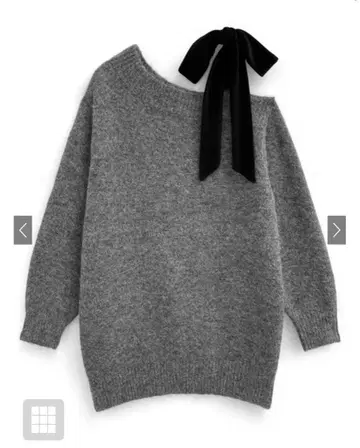 GRL 원숄더 벨로아 리본 니트 미니 원피스