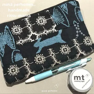 미나 페르호넨 핸드메이드 펜 케이스 파우치 네이비 mix