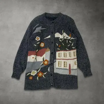 꽃무늬 자수 가디건 여성용 긴팔 (그레이 M~L)