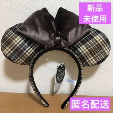 도쿄 디즈니 리조트 미니 머리띠 체크 브라운 스팽글