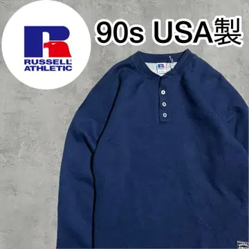 [초레어] 90s USA제 러셀 맨투맨 헨리넥 무지 네이비