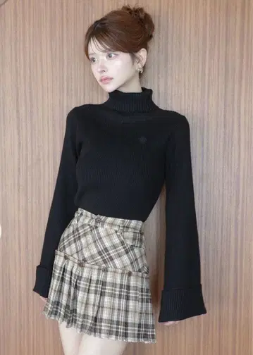 랜디 페이크 도킹 격자 무늬 미니 스커트