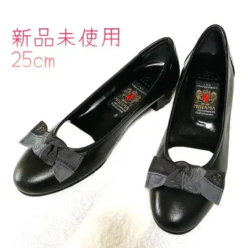 MIHAMA 25cm 미사용 새상품 바이컬러 리본 블랙 펌프스
