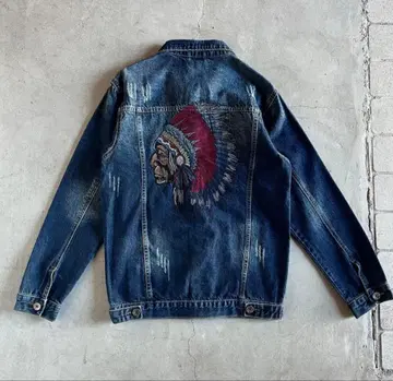 구제 의류 아메카지 인디언 자수 데님 자켓 L