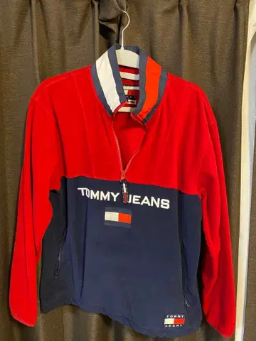 TOMMY JEANS 플리스 자켓 빨간색/네이비
