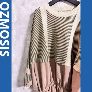 오즈모시스 OZMOSIS 자카드 니트 절개 돌먼 풀오버 니트