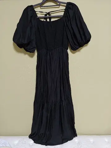 INGNI Back 리본 스퀘어넥 벌룬 슬리브 원피스 M 블랙