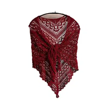 레이스 뜨개질 삼각형 숄 핸드메이드 손뜨개질 보르도