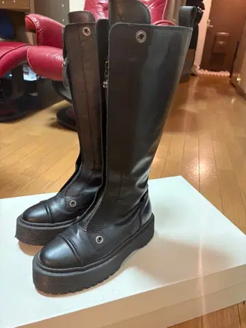 A.X. 블랙 가죽 롱 부츠