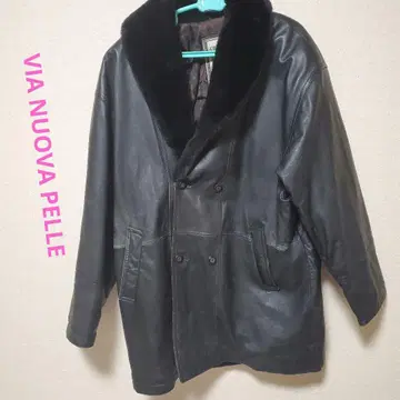 퍼 카라 부착 더블 브레스트 가죽 자켓