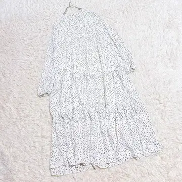 [페피엘] 도트 쉬폰 티어드 드레스 (S) 롱 긴팔 얇은 소재 화이트