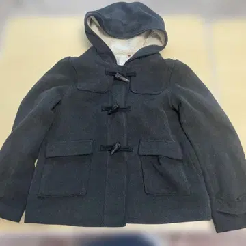 다크 그레이 더플 코트 후드 부착