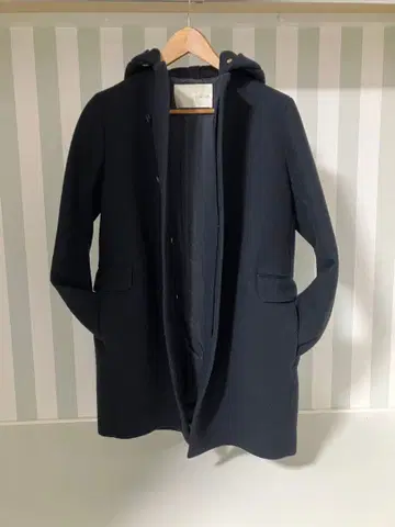 qualite 후드 부착 울 코트 블랙