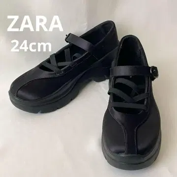 새상품급 ZARA 자라 새틴풍 스트랩 발레리나 신발 블랙 37