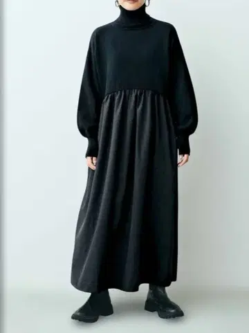 MEDE19F 이소재 도킹 터틀넥 원피스 M 블랙