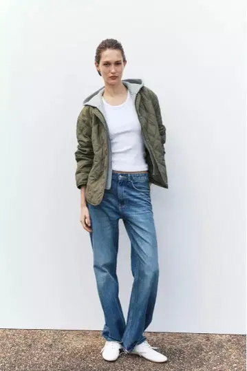 ZARA 콤비네이션 후드 부착 퍼프 자켓 새상품 L 사이즈