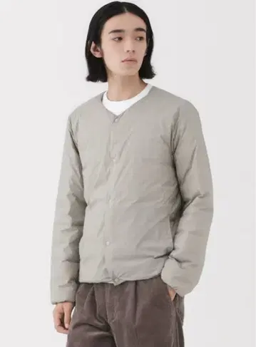 무인양품 경량 다운 포켓터블 노카라 자켓 M 라이트 실버 그레이
