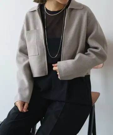 [ 새상품급 ] Omekashi 맨투맨라이크 카라 지퍼 가디건 그레이