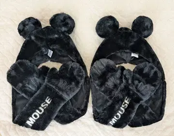 디즈니 미키 팬캡 머플러캡 장갑 포함 블랙