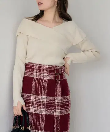 [ 12Twelve Agenda ] 크로스 아지메 오프숄더풍 니트 풀오버