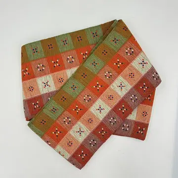 레트로 모던 반폭 오비 깅엄 체크 격자 무늬 꽃 직조