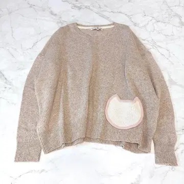 츠모리치사토 고양이 포켓 캐시미어 혼방 니트 풀오버 베이지 루즈핏 2