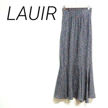 LAUIR 블루 계열 꽃무늬 플레어 스커트 지퍼 M 사이즈 허리밴딩 경량