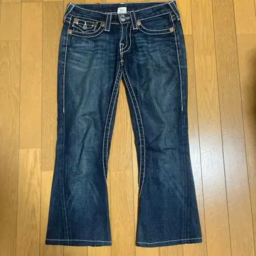 트루 리전 조이 빅 T 플레어 데님 네이비 굵은 스티치