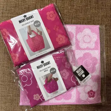 MARY QUANT 에코백 2사이즈 세트 손수건 핑크 미사용 새상품