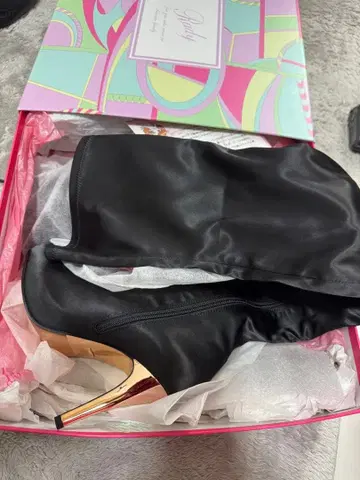 Rady 블랙 새틴 롱 부츠 하이힐