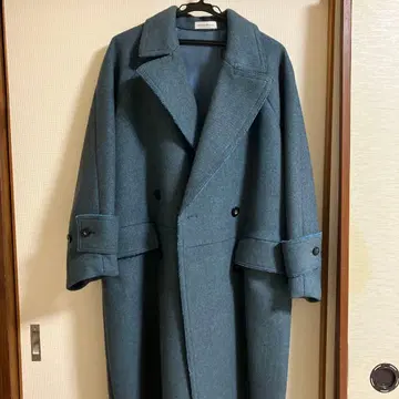 MAISON SPECIAL 청록색 더블 브레스트 롱 코트