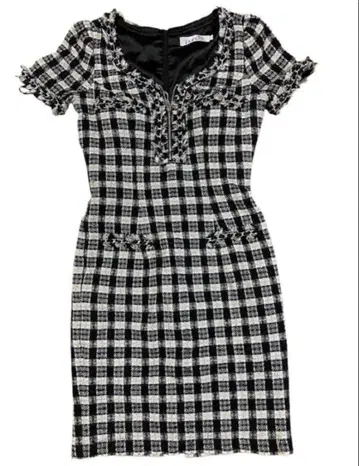 an 프릴이 달린 체크 무늬 타이트 드레스 S 사이즈