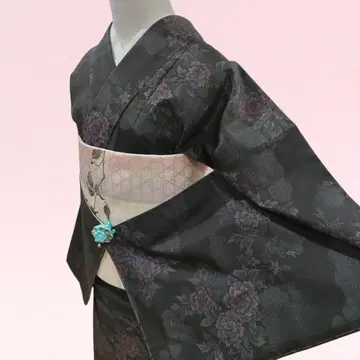 증지 있음 오시마 명주 블랙 바탕에 꽃무늬 x 구름 문양 고전 무늬