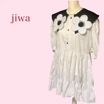 한국 jiwa xianxian 빅 칼라 꽃 반팔 원피스 포원 소매