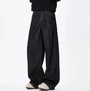 블랙 스트레이트 데님 팬츠