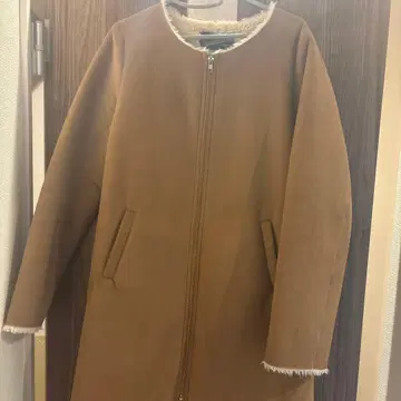 브라운 쉘 플리스 롱 코트