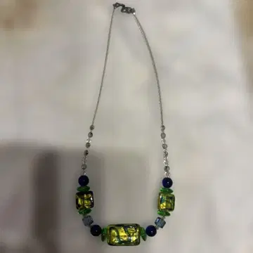 비즈 목걸이 그린 파랑 유리