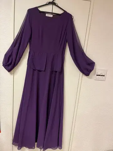 퍼플 플레어 슬리브 롱 드레스