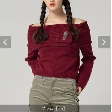 포켓 부착 오프숄더 니트 TINA: JOJUN 플럼