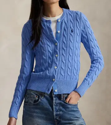 폴로 랄프 로렌 케이블 니트 코튼 크루넥 가디건 XS