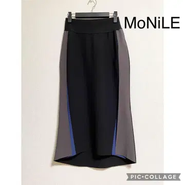 [ 새상품 ] 모니레 소프트 머메이드 스커트 배색 블랙 스트레치 소재 롱